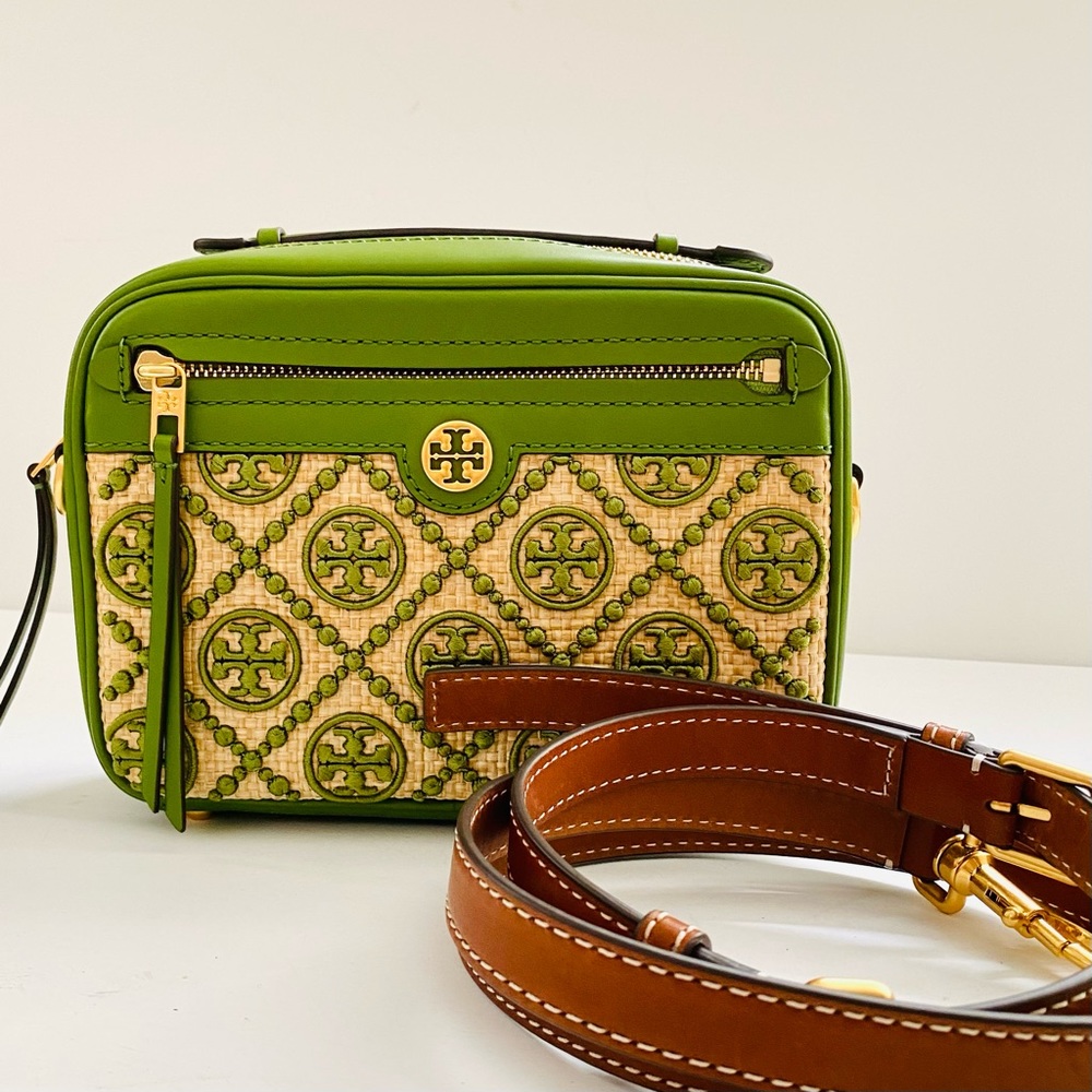 TORY BURCH Handbag Crossbody T Monogram Straw Camera Bag